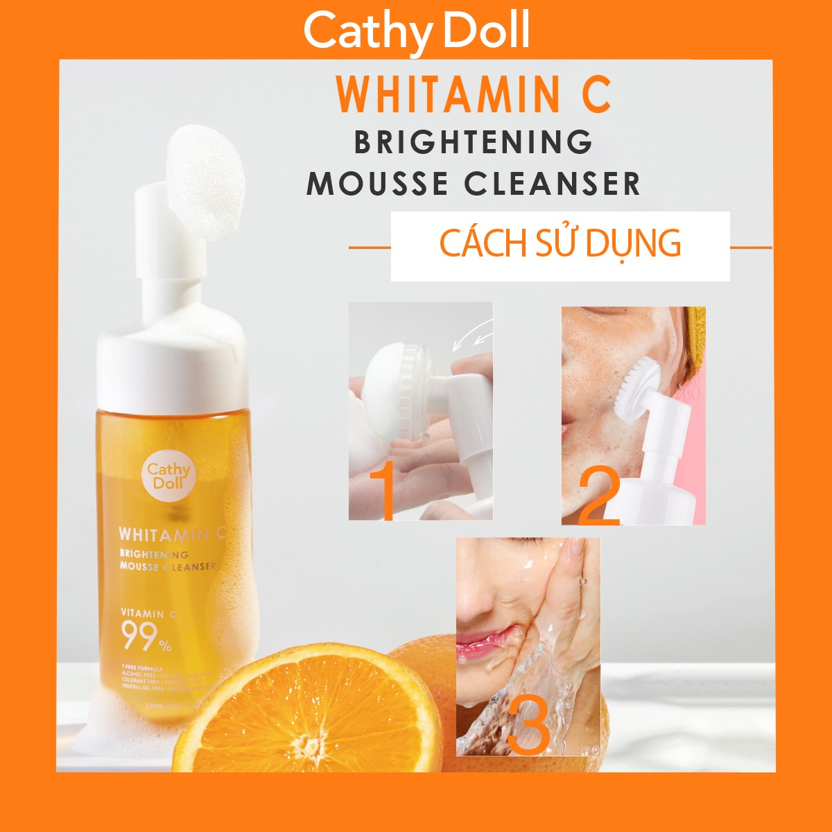 HDSD Bọt Rửa Mặt Cathy Doll Whitamin C Brightening Mousse Cleanser 150ml
