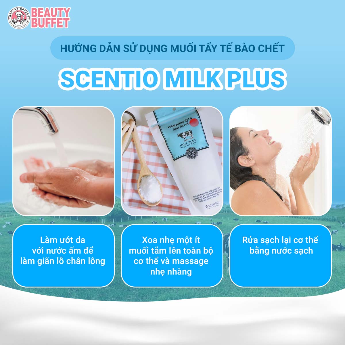 Muối Tắm Beauty Buffet Scentio Milk Plus Whitening Q10 Salt Scrub 300g