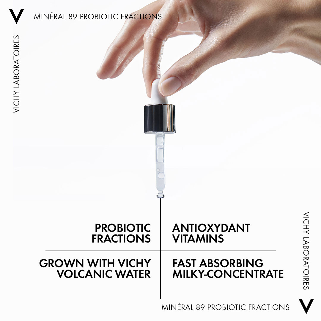 Tinh Chất Vichy Probiotic Minéral 89 Probiotic chứa 5% các phân đoạn Probiotic có tác dụng sửa chữa đồng thời kích thích khả năng phòng vệ tự nhiên của da.