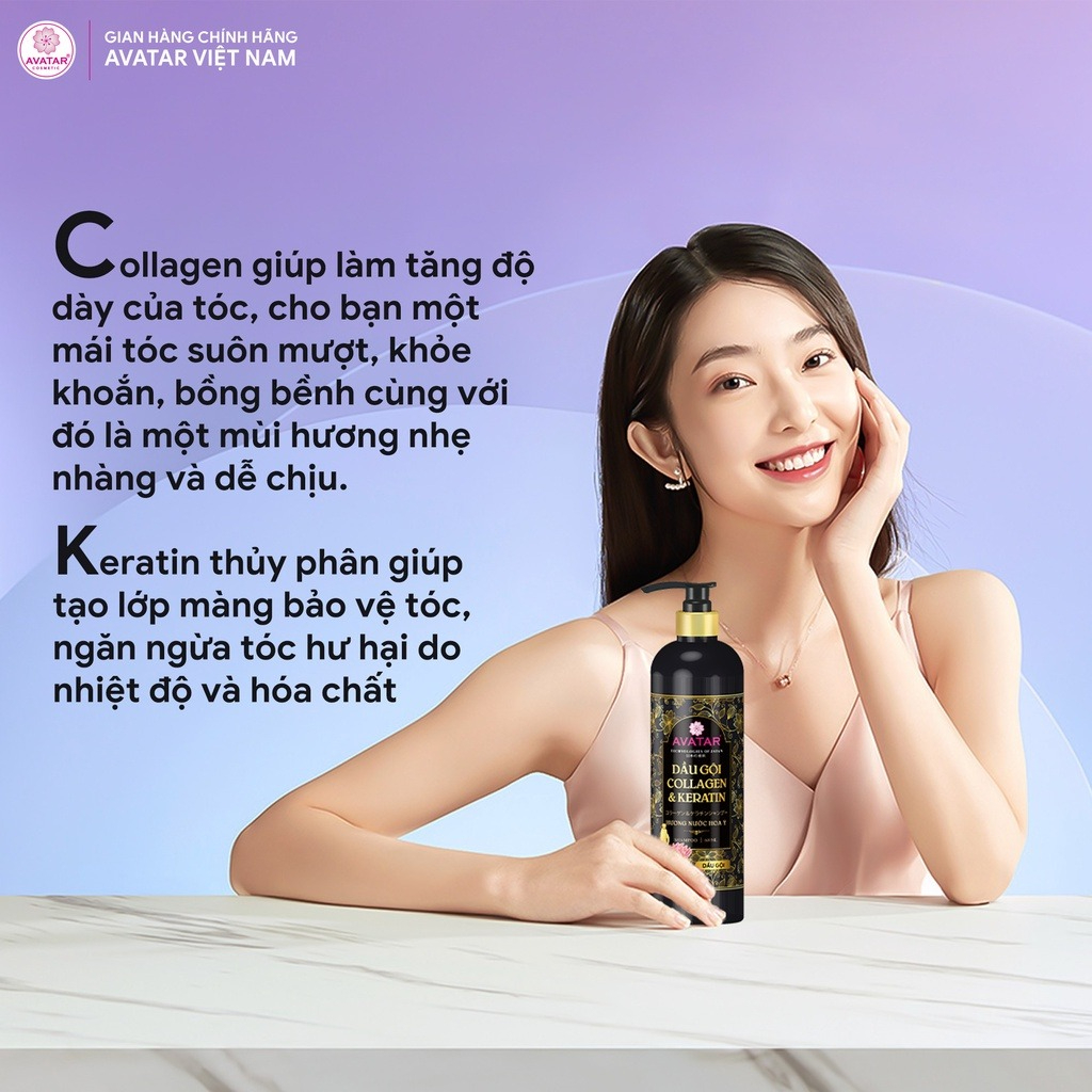 Dầu Gội Avatar Collagen & Keratin Shampoo Phục Hồi Hư Tổn 600ml