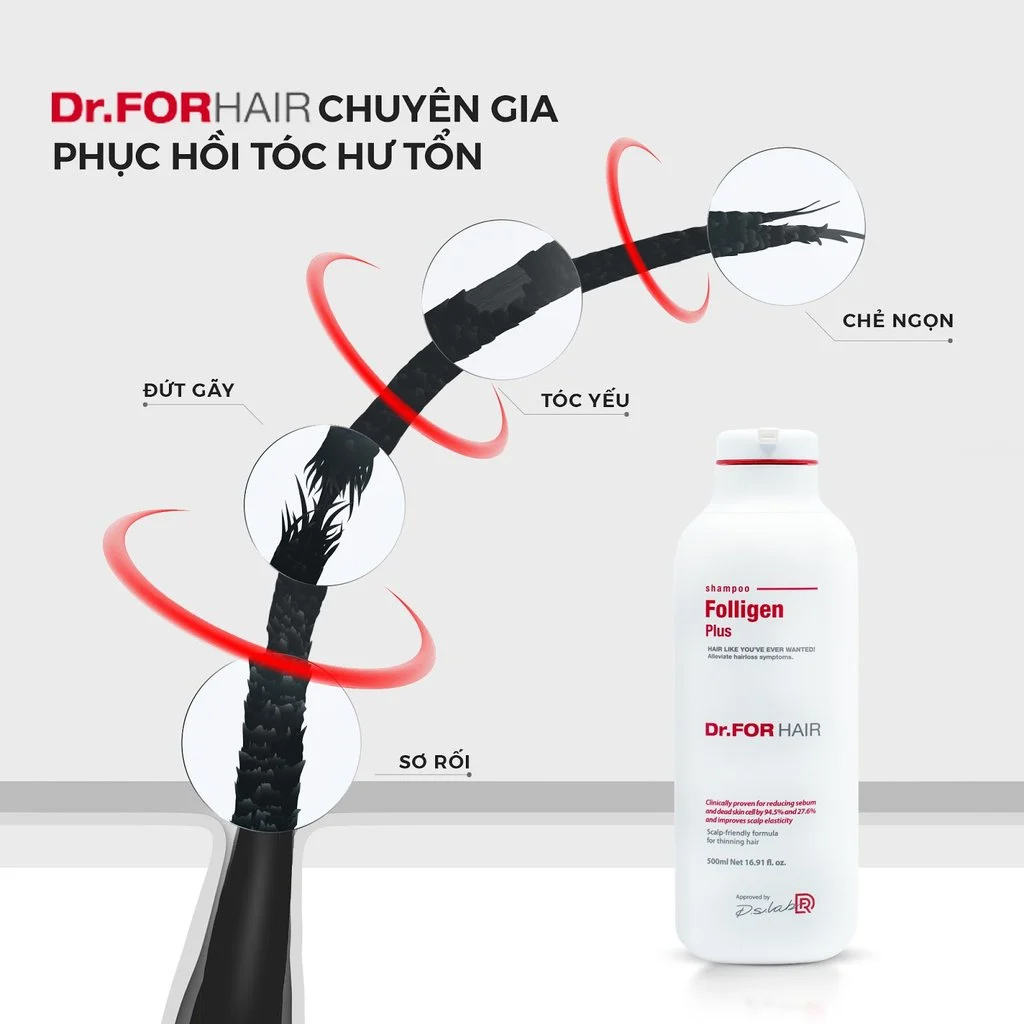 Dầu Gội Dr.FORHAIR Folligen Plus Shampoo dành cho mái tóc yếu, sơ rối, dễ gãy rụng