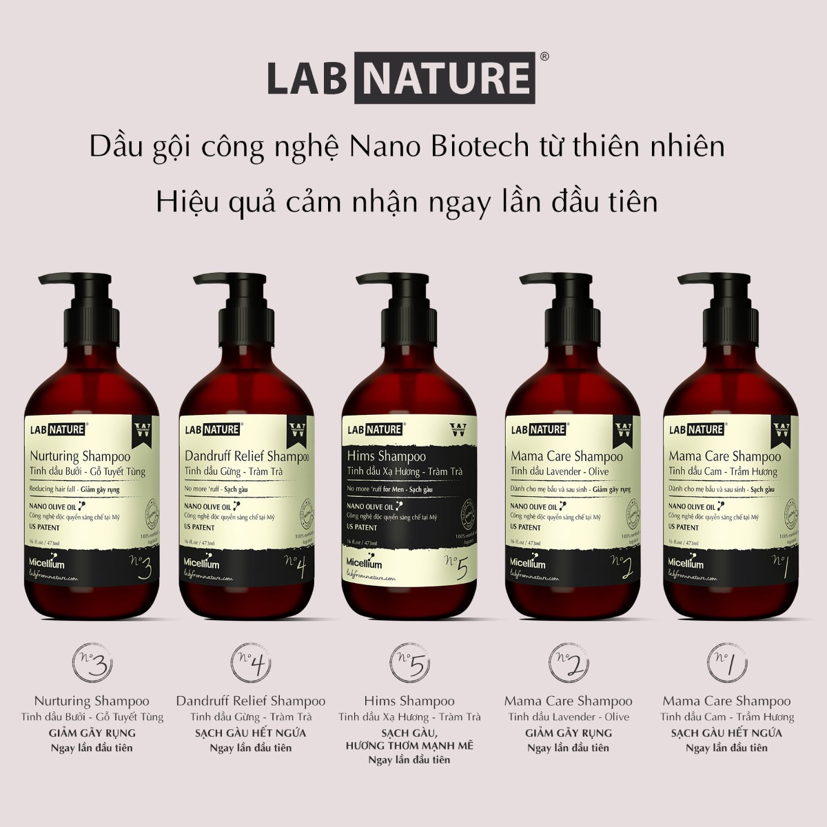 Dầu Gội Lab Nature Giảm Gãy Rụng Nurturing No 03 473ml Nurturing Shampoo - Tinh dầu Bưởi & Gỗ Tuyết Tùng