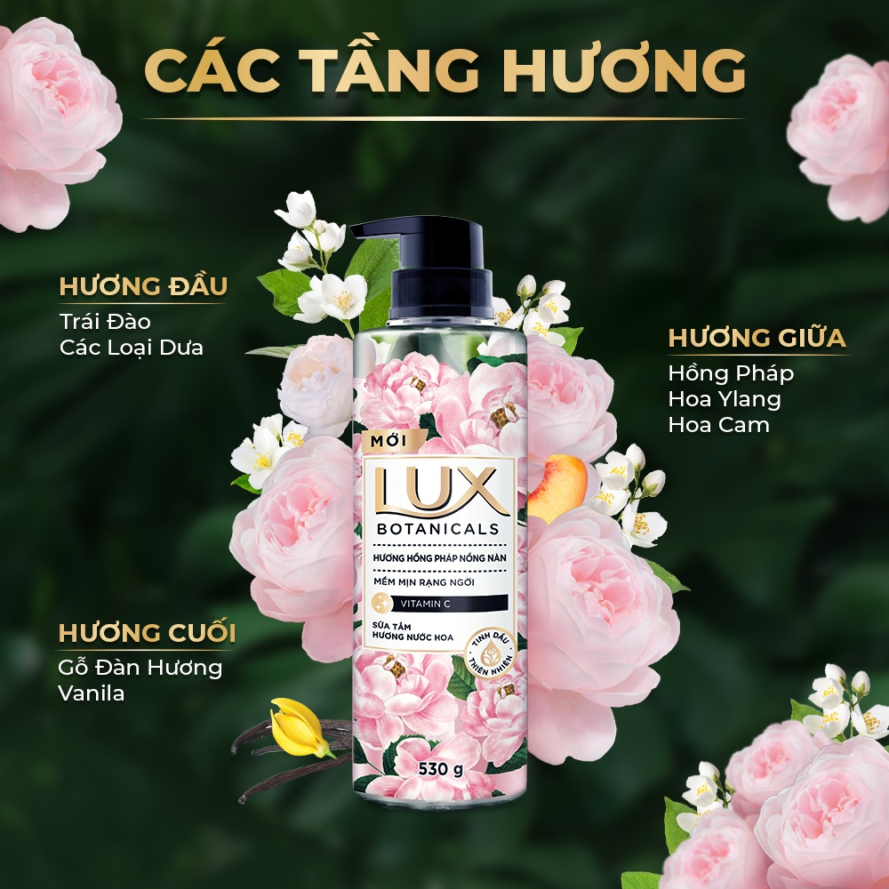 Combo 2 Sữa Tắm Lux Botanicals Hương Hoa Hồng Pháp 530g