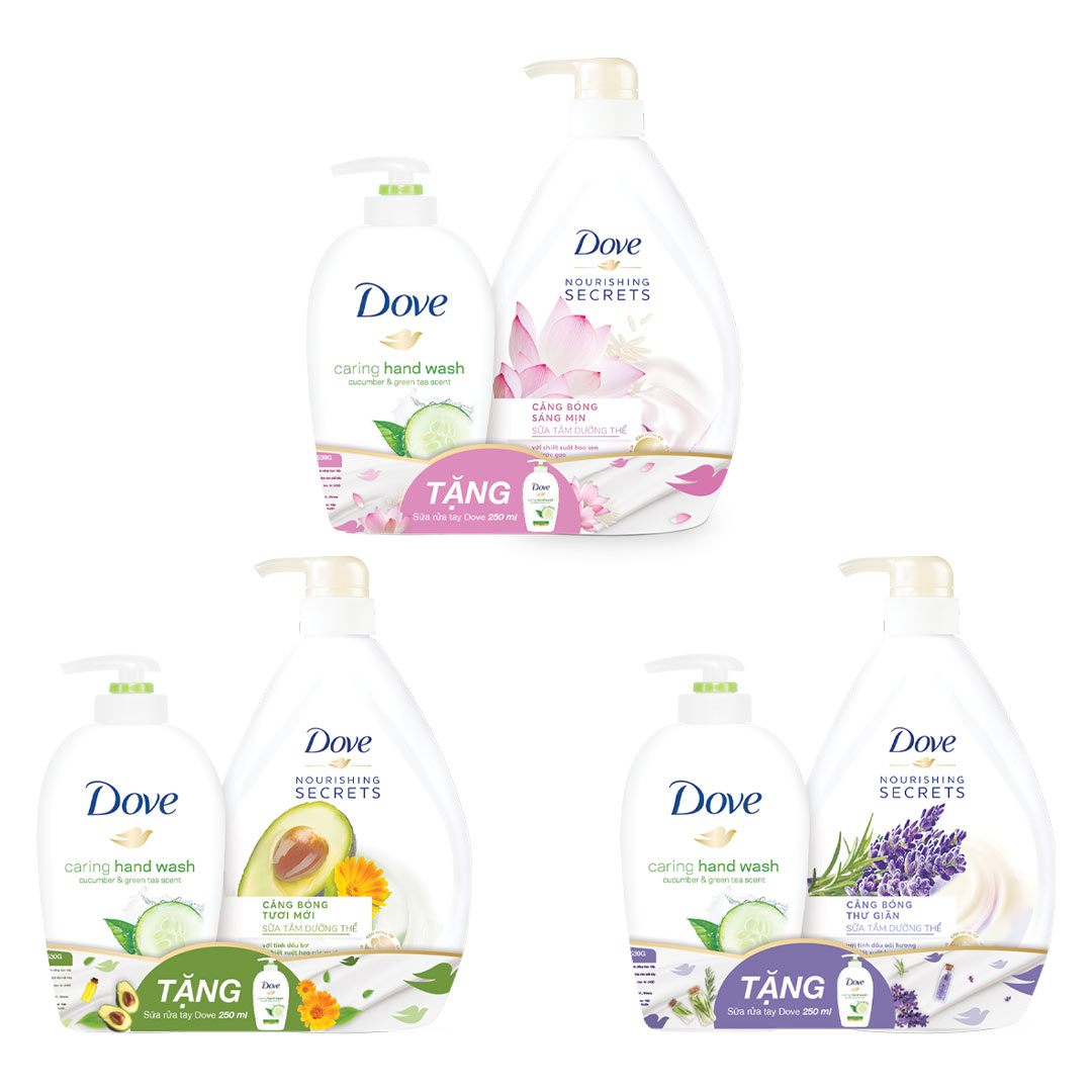 Bộ Đôi Dove Sữa Tắm Căng Bóng 530g & Nước Rửa Tay 250ml