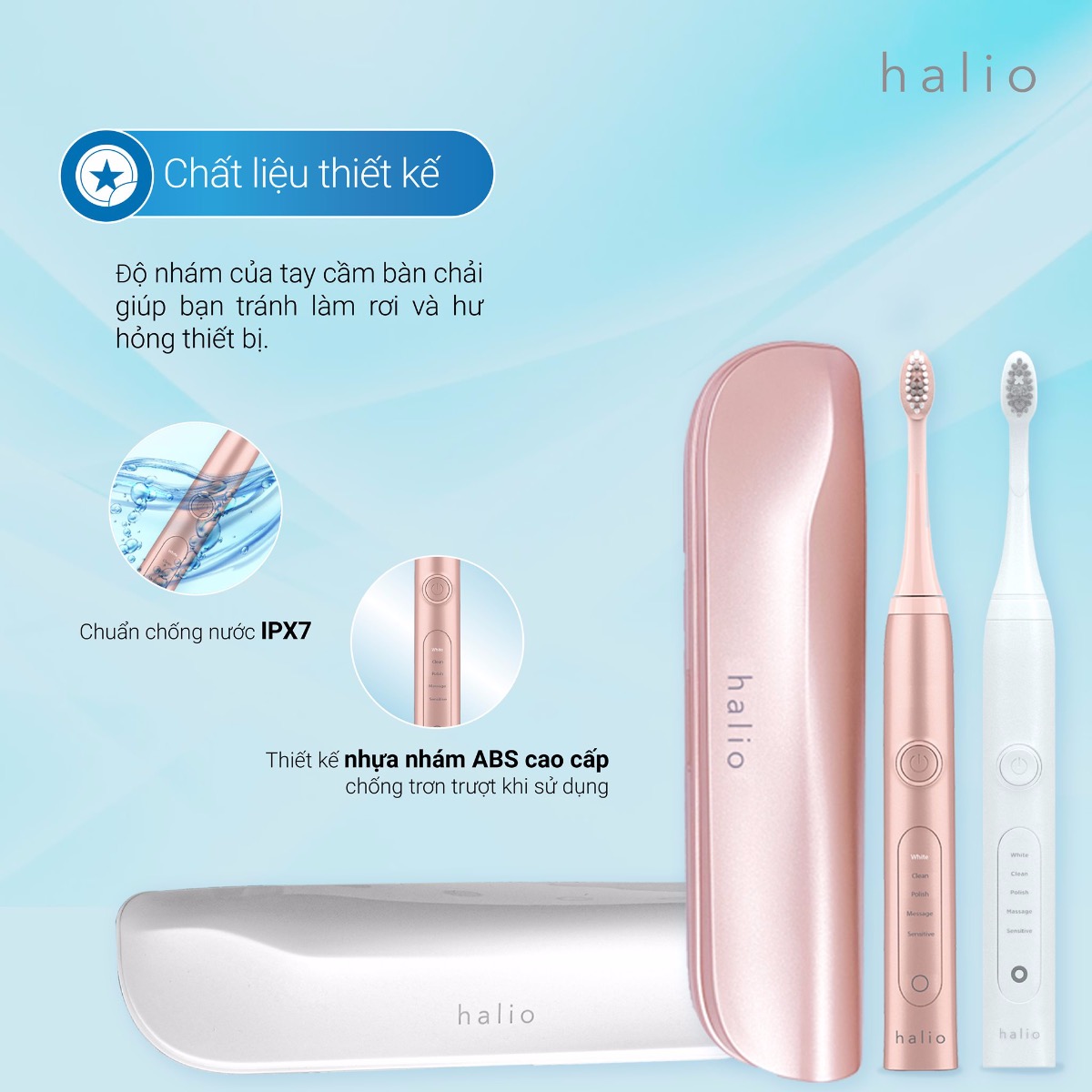 Chất liệu thiết kế Halio Sonic Whitening Electric Toothbrush PRO