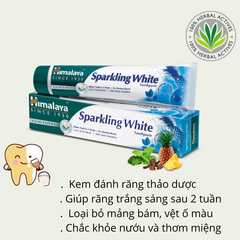 Công dụng Kem Đánh Răng Thảo Mộc Himalaya Herbals Sparkling White Toothpaste 100g